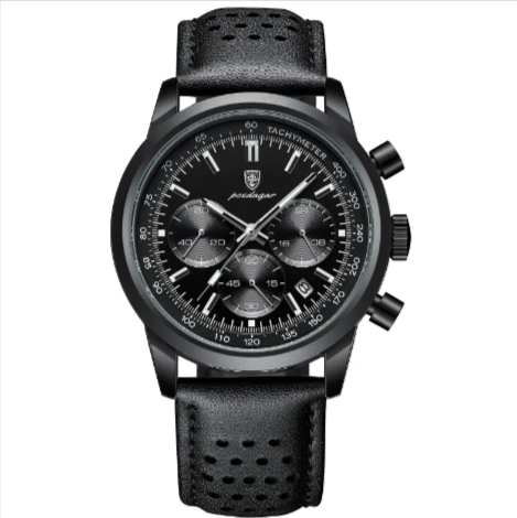 Men’s Leather Strap Waterproof Watch