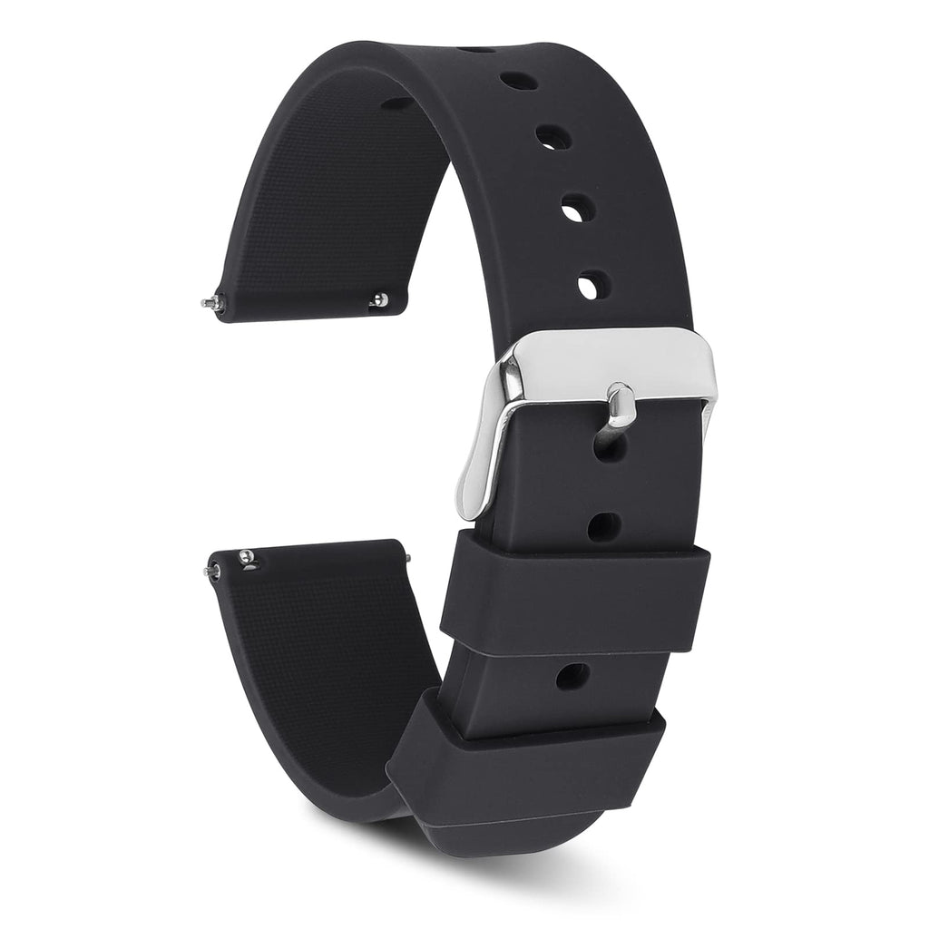 Cobee Silicone Watch Bands Quick Release Waterproof Soft Rubber Replacement Straps with Silver Plated Stainless Steel Buckle Smart Watch Straps Sport Watchbands Wrist Straps for Men Women(20mm-Black)