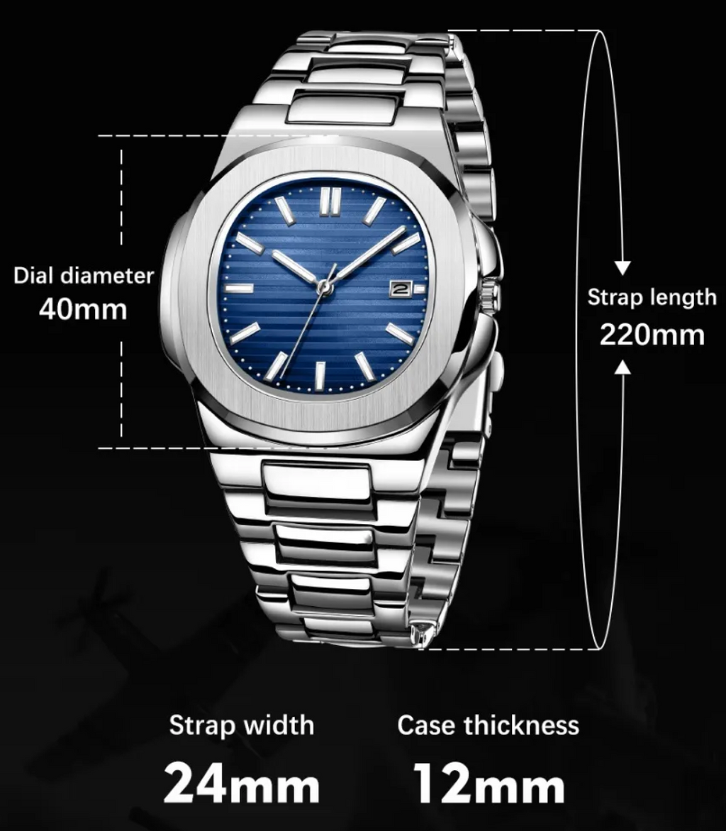 Men’s Luminous Steel Band Calendar Watch